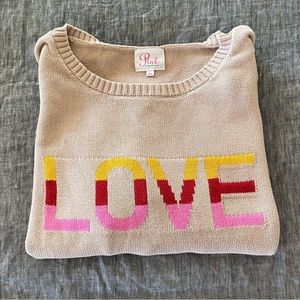 Cute and cozy tan LOVE statement sweater
